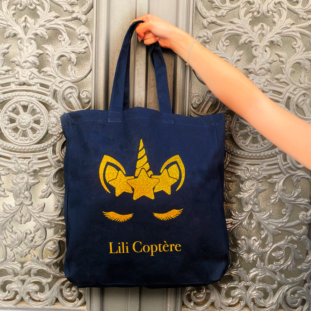 Sac cabas personnalisé nom et prénom Licorne 🦄 école ou