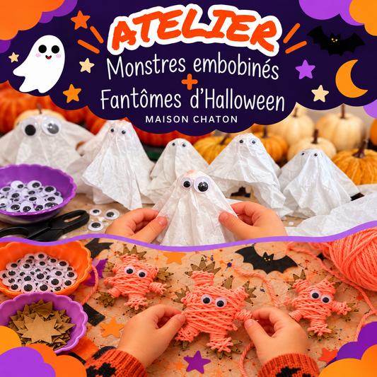 Atelier créatif - mes fantômes d' Halloween et petits monstres embobinés - Activité enfant Paris 9