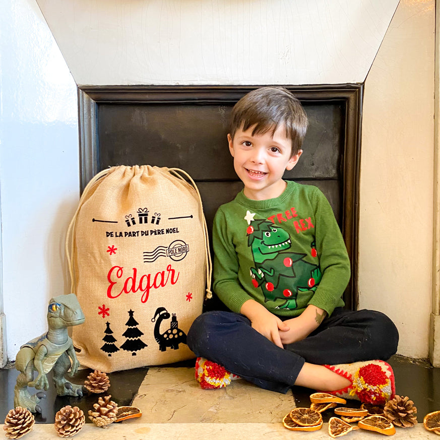 La Hotte Dinosaure - Petite Hotte de Noël Personnalisée